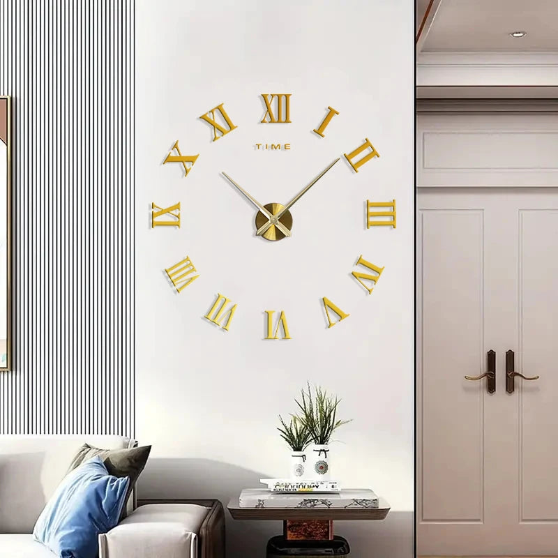 Roman numerals DIY wall clock 3D large wall decoration sticker frameless wall clock decoration living room