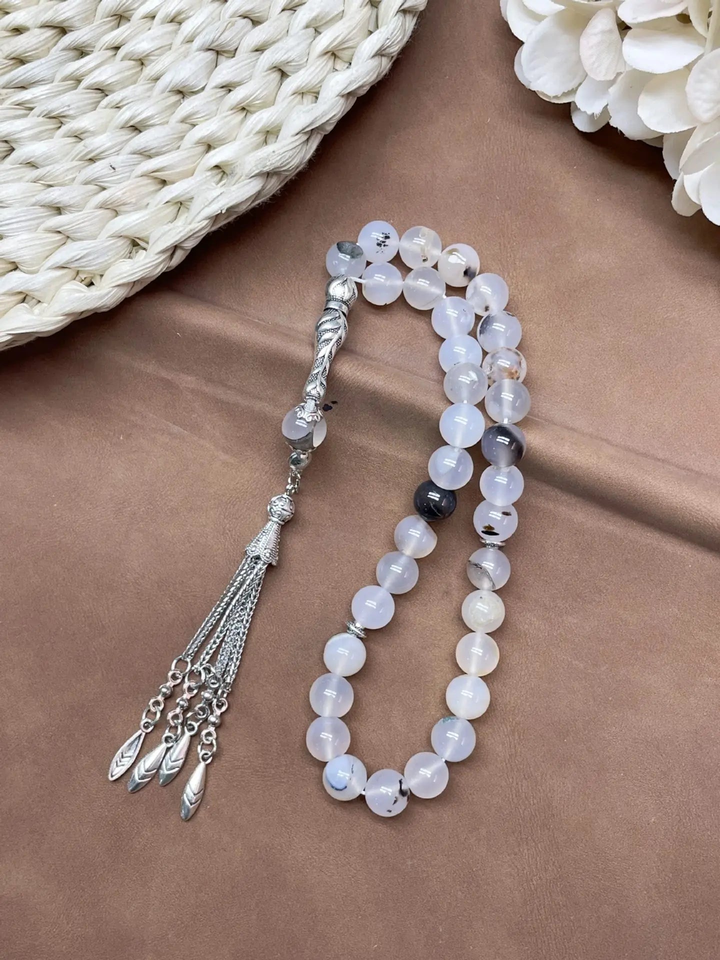 11pcs Islamic 33 Beads Glass Tasbih Arabic Prayer Misbaha Sebha Bracelet Hand Chain Muslim Rosary Jewelry for Men Women Gift