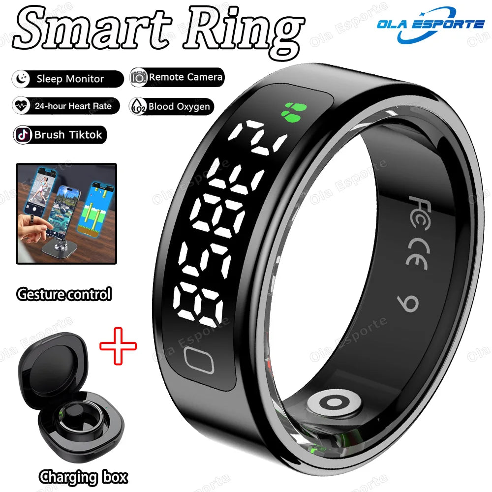R11 Smart Ring with Display Screen and Touch, Zikr Tasbih Counter, With Charging Box, Health Manager,5ATM Waterproof For Android