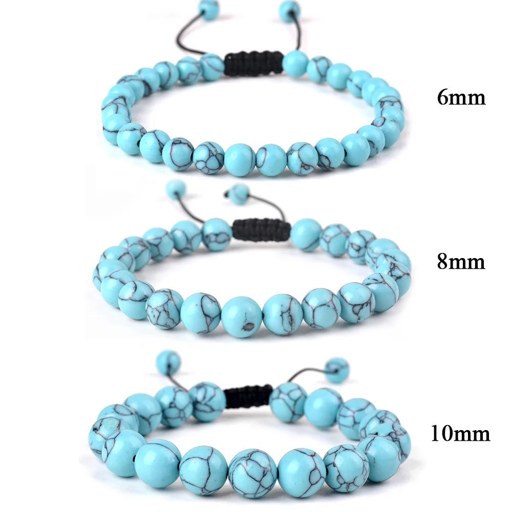 6mm 8mm 10mm Natural Stone Bracelet, Tiger Eye Agate Lava Bead Unisex Adjustable Handwoven Boho Jewelry Gift for Men Women