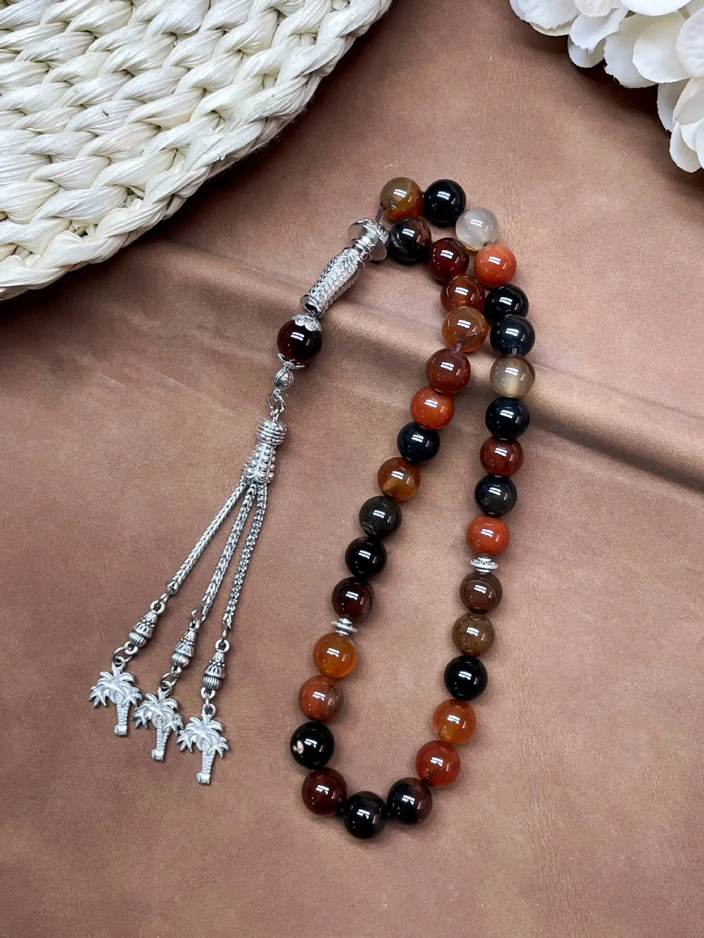 11pcs Islamic 33 Beads Glass Tasbih Arabic Prayer Misbaha Sebha Bracelet Hand Chain Muslim Rosary Jewelry for Men Women Gift