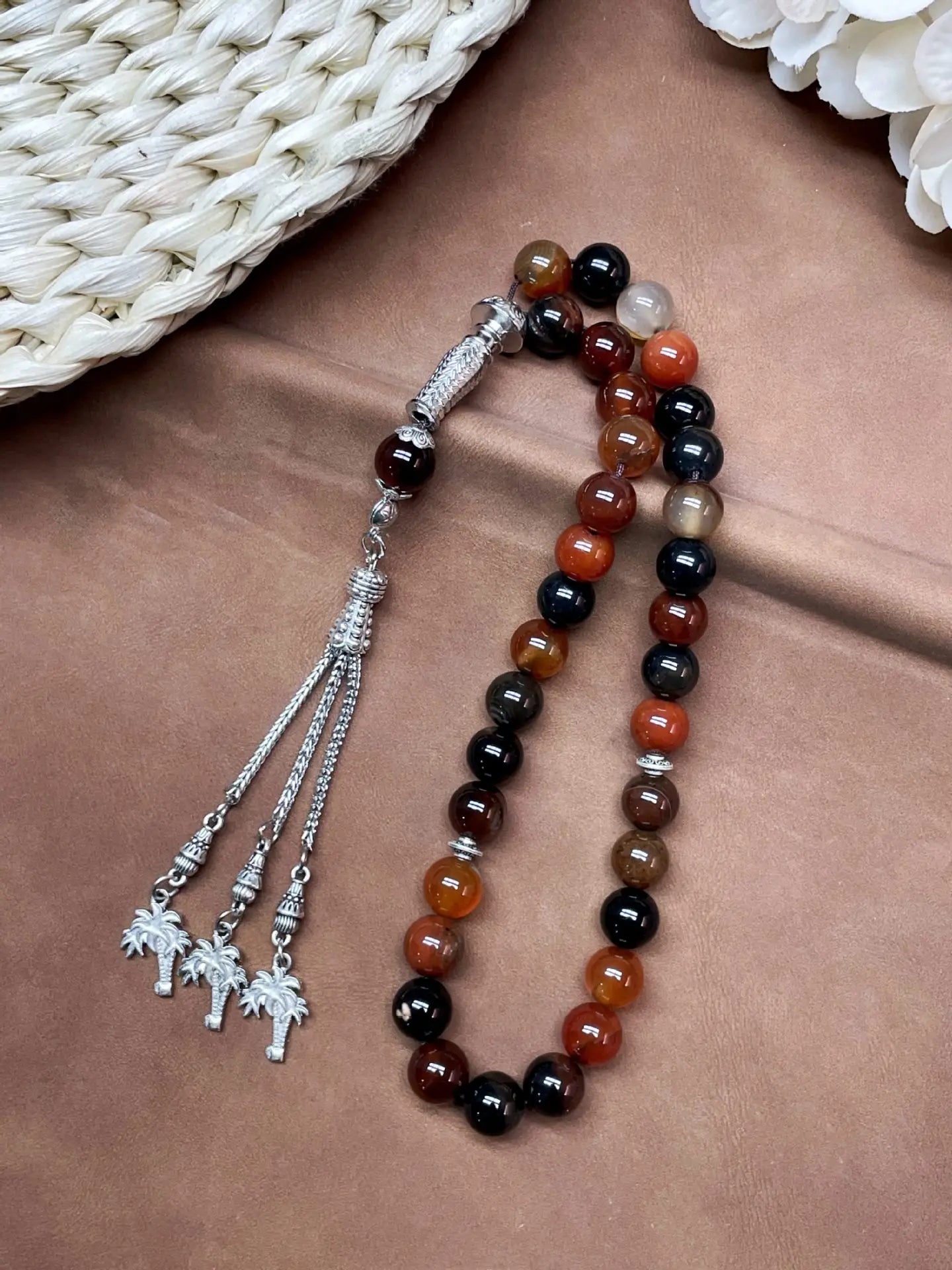 11pcs Islamic 33 Beads Glass Tasbih Arabic Prayer Misbaha Sebha Bracelet Hand Chain Muslim Rosary Jewelry for Men Women Gift