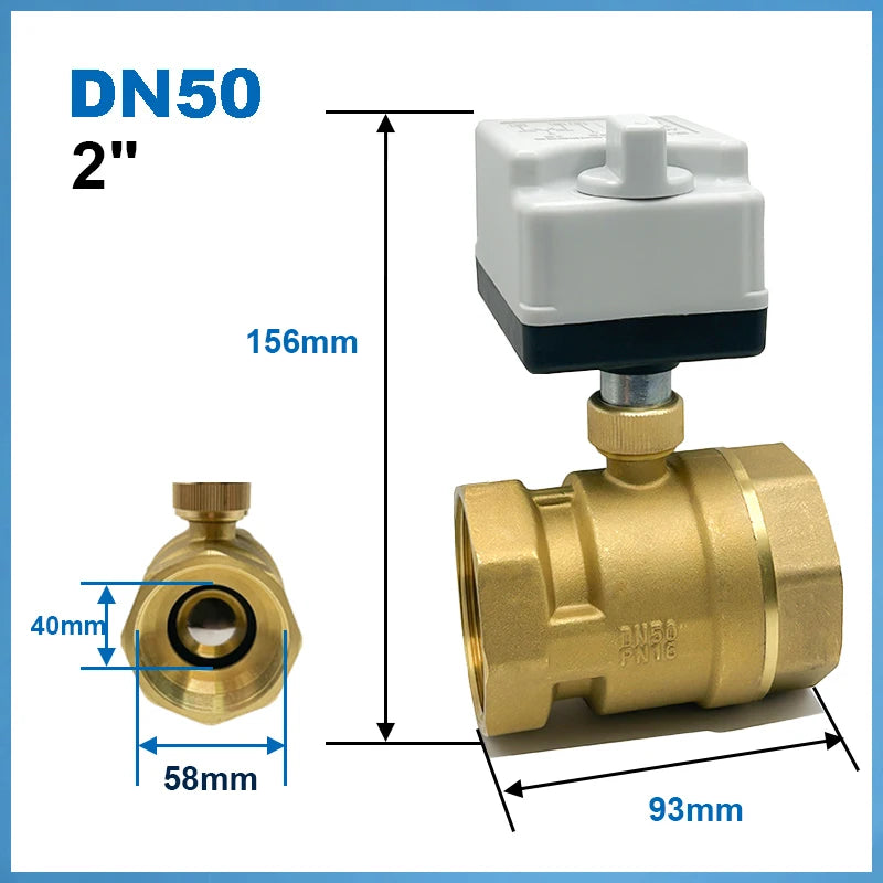 1/2“ 3/4” 1“ 1-1/4” 1-1/2" Electric Ball Valve With Manual Switch AC220V DC12V DC24V 2-Way Brass Ball Valve With Actuator 3-Wire