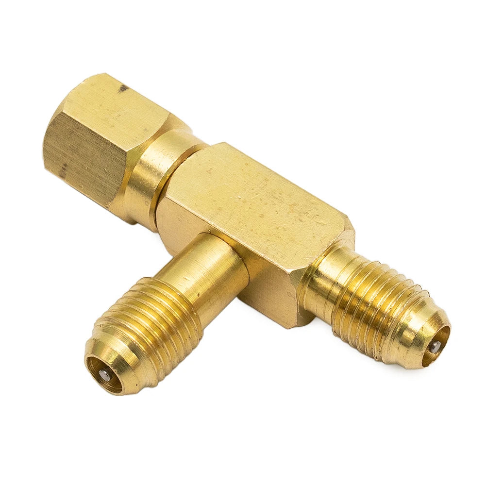 1pc T Type Adapter Tee Adapter 1/4X1/4X1/4\"SAE Flare Add Gauge Deep Vacuum Pump/Manifold Set Solid Brass Tee Adapter