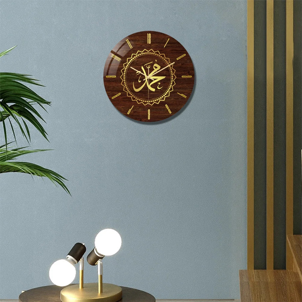 Muslim Ramadan Eid Pattern Wall Clock Rustic Round Design Silent Sweep Home Bedroom Living Room Accurate Timekeeping