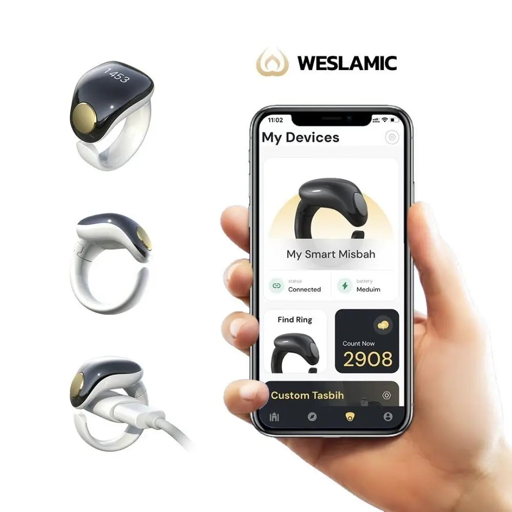 Gifts Adjustable Tasbih Counter Zikr Rings Waterproof 3 Size(18/20/22mm) Finger Counter APP Support Muslims Digital Counter