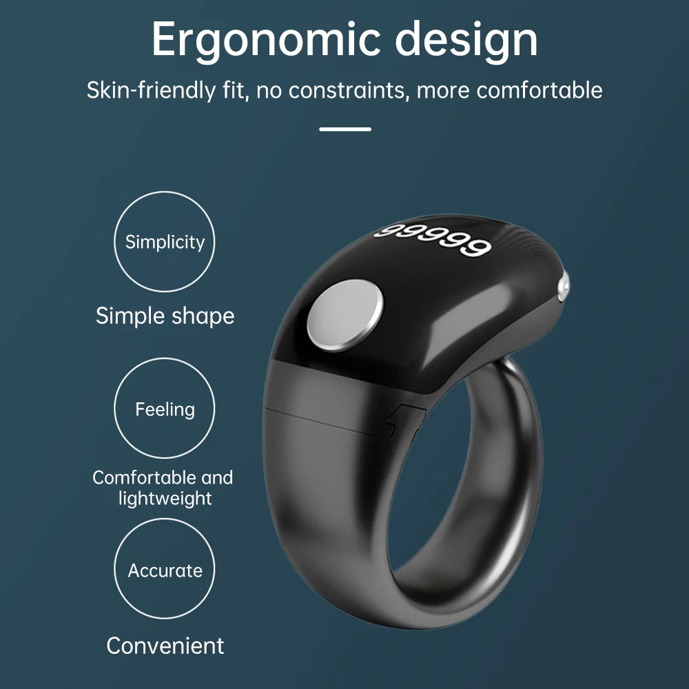 Smart Zikr Ring Tasbih Tally Counter Replaceable Ring Holder OLED Display Counter for Prayer Time Vibration Reminder Waterproof