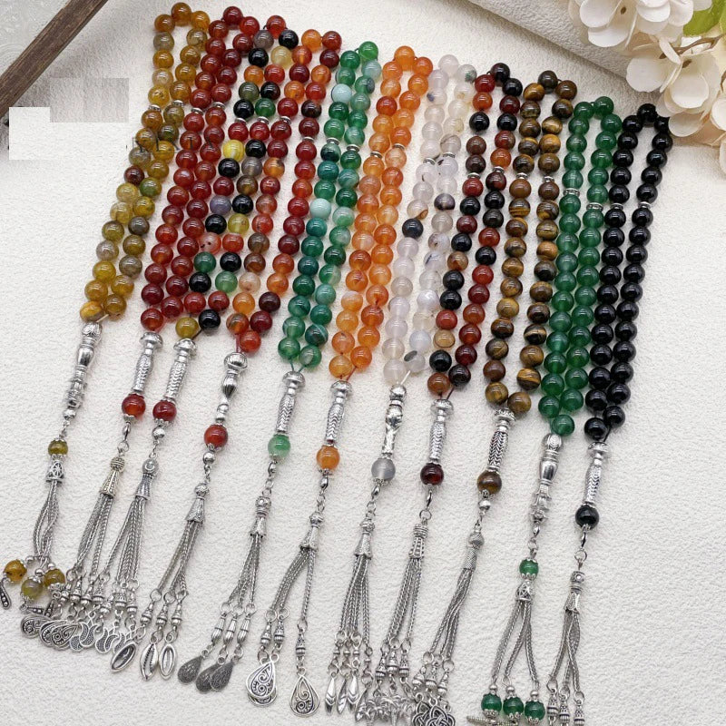 11pcs Islamic 33 Beads Glass Tasbih Arabic Prayer Misbaha Sebha Bracelet Hand Chain Muslim Rosary Jewelry for Men Women Gift