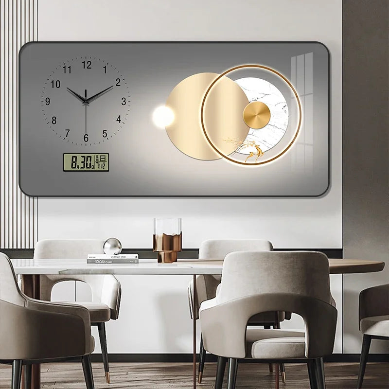 Nordic Light Luxury Clock Wall Clock Living Room and Restaurant Decoration Painting Light and Shadow Elk Perpetual Calendar