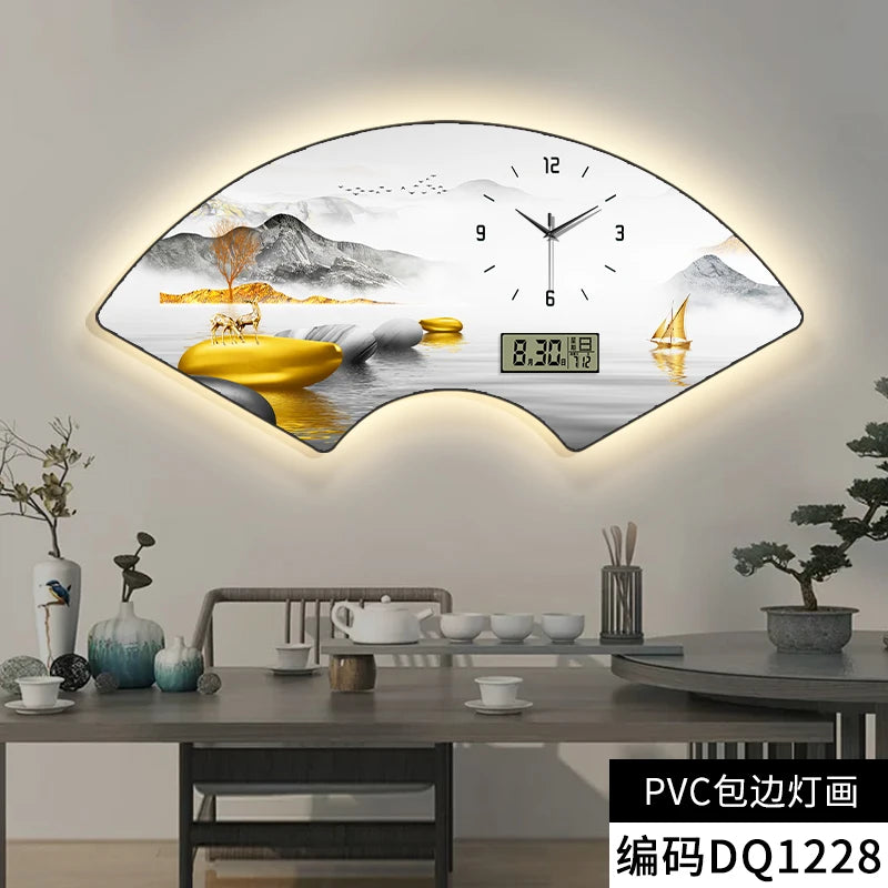 Fan-shaped Perpetual Calendar Electronic Clock Simple Wall Clock Living Room Dining Room Decoration Lamp Picture Clock