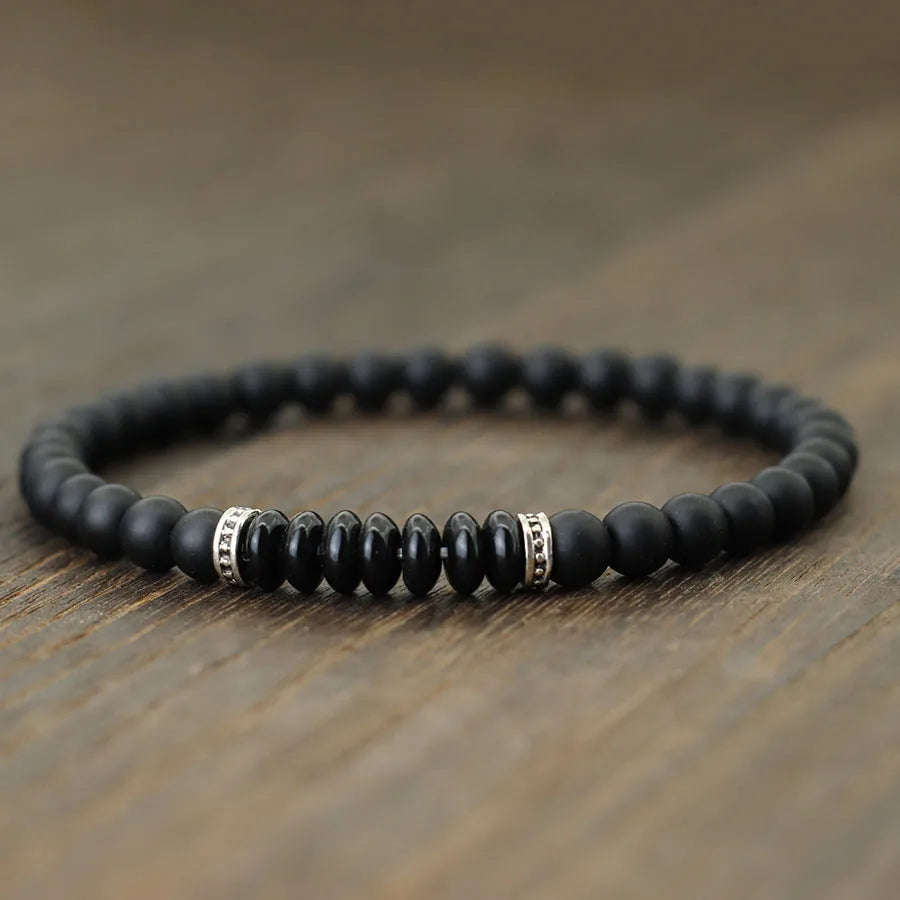 Simple Style Natural Matte Stone Bracelet Unisex Handmade 6mm Tiger Eyes Obsidian Beaded Braslet Healing Leisure Couple Pulseira