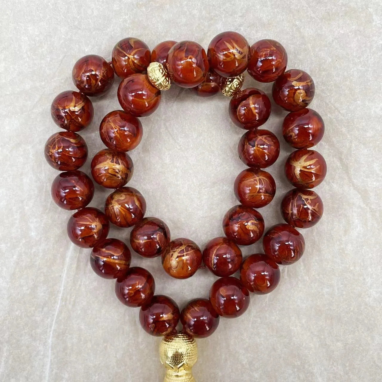 33 Beads 10mm Textured Glass Tasbih, Multicolor Arabic Prayer Beads for Muslim Worship, Handmade Ramadan Gift for Friends