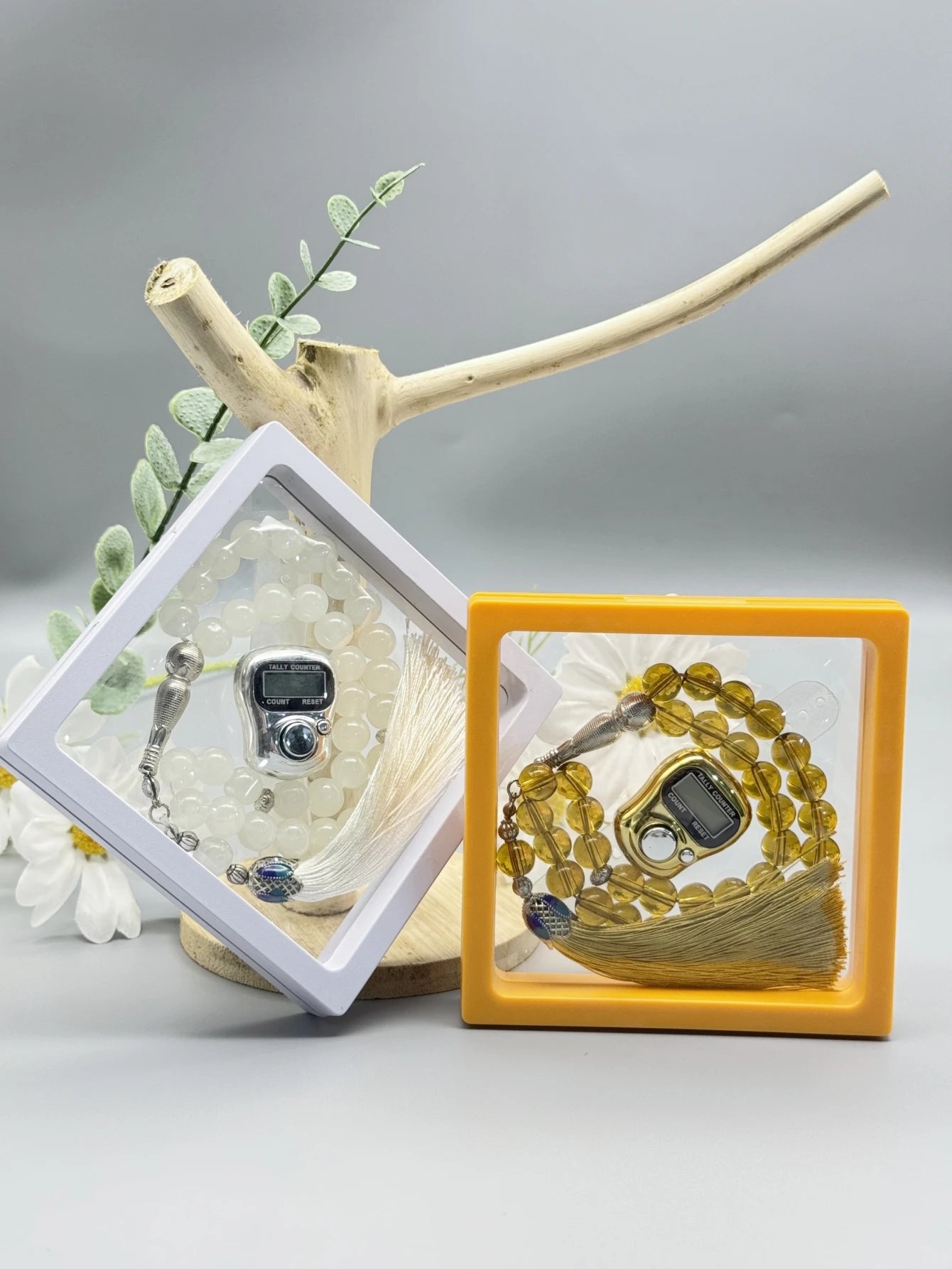 1PC 33 Beads Misbaha Counter Set - Golden/Silver Prayer Beads with Transparent Gift Box | Tasbih Dhikr Counter for Muslim