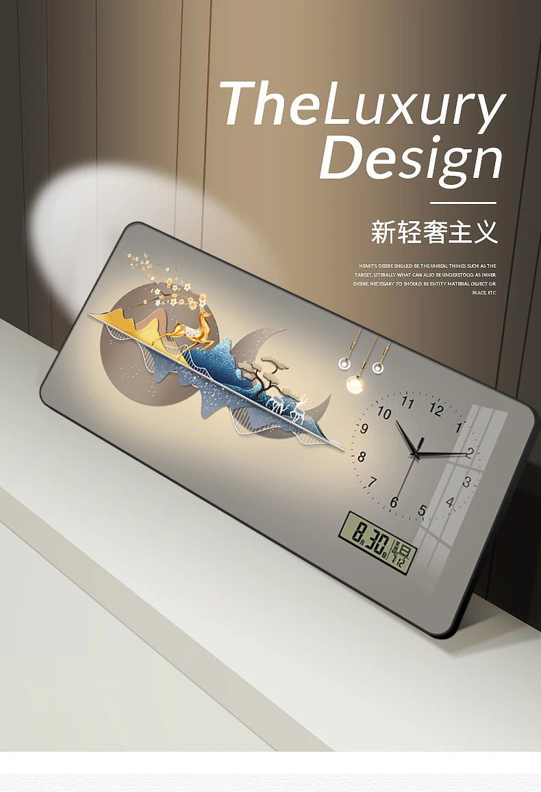 Nordic Light Luxury Clock Wall Clock Living Room and Restaurant Decoration Painting Light and Shadow Elk Perpetual Calendar