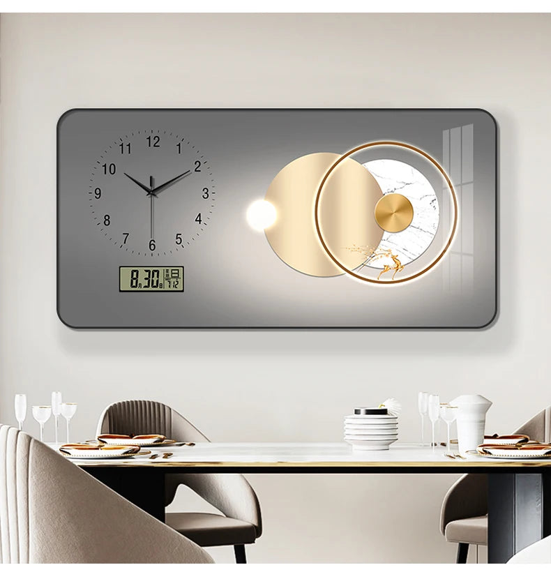 Nordic Light Luxury Clock Wall Clock Living Room and Restaurant Decoration Painting Light and Shadow Elk Perpetual Calendar