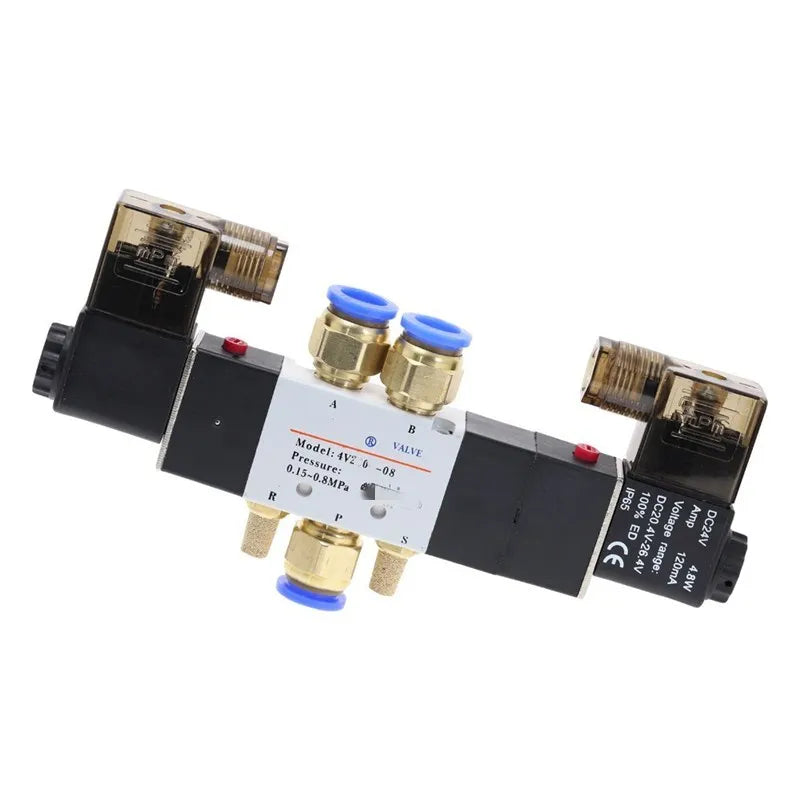 4V220-08 Air Pneumatic Solenoid Valve 5-Way 2-Position 1/4' Aluminum Alloy Internal E 12VDC 24VDC 110VAC 220VAC 0.15-0.8Mpa