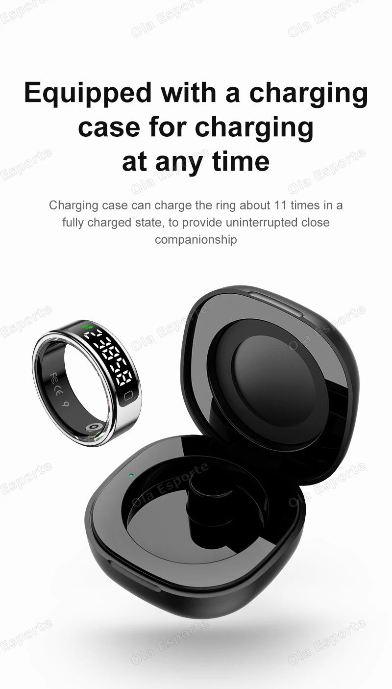 R11 Smart Ring with Display Screen and Touch, Zikr Tasbih Counter, With Charging Box, Health Manager,5ATM Waterproof For Android