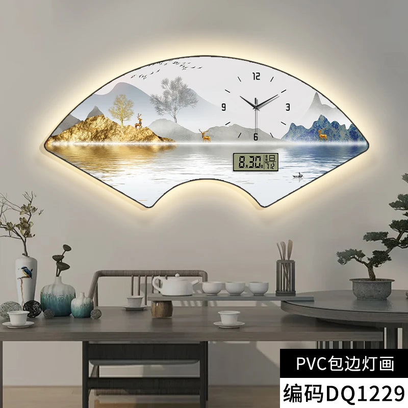 Fan-shaped Perpetual Calendar Electronic Clock Simple Wall Clock Living Room Dining Room Decoration Lamp Picture Clock