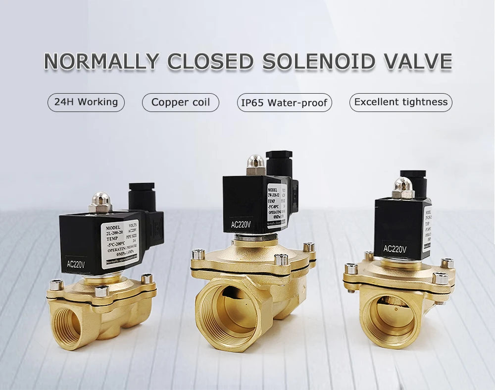 1/2" 3/4" 1" Normally Closed Brass Electric Solenoid Valve DN15 DN20 DN25 Pneumatic For Water Oil Air 12V 24V 220V