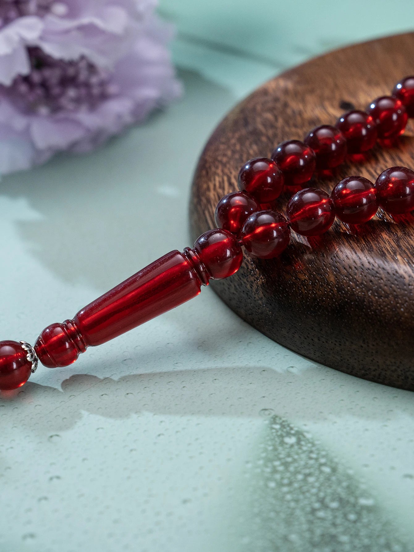 1 Islamic prayer counting bracelet | 45 acrylic beads | Rotatable silver Arabic pattern pendant | Unisex prayer tool