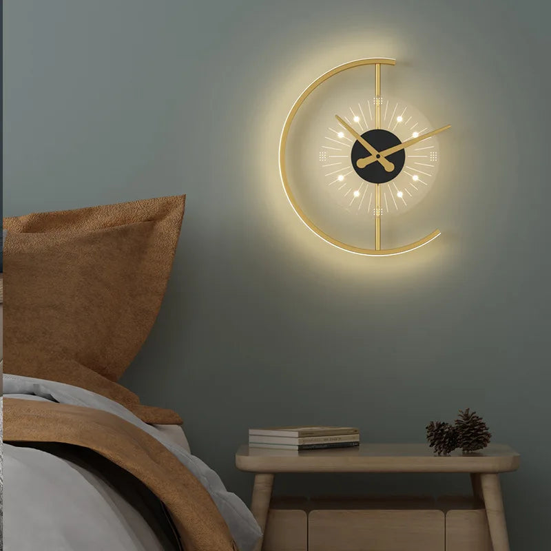 SANDYHA Nordic Clock Wall Lamp Living Room Background Wall Bedroom Headboard Light Modern Minimalist Decorative Lighting Fixture