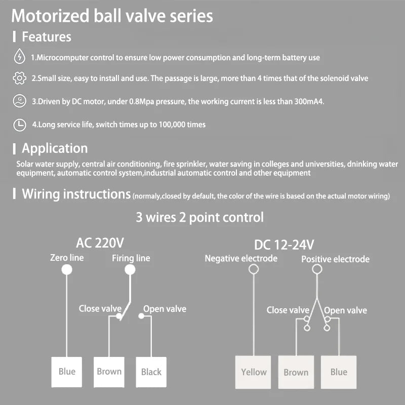 AC220V DC12V-24V Electric Thread Stainless Steel Ball Valve 2-control 3-wire Solenoid Water Valve Actuator, DN15/20/25/32/40/50