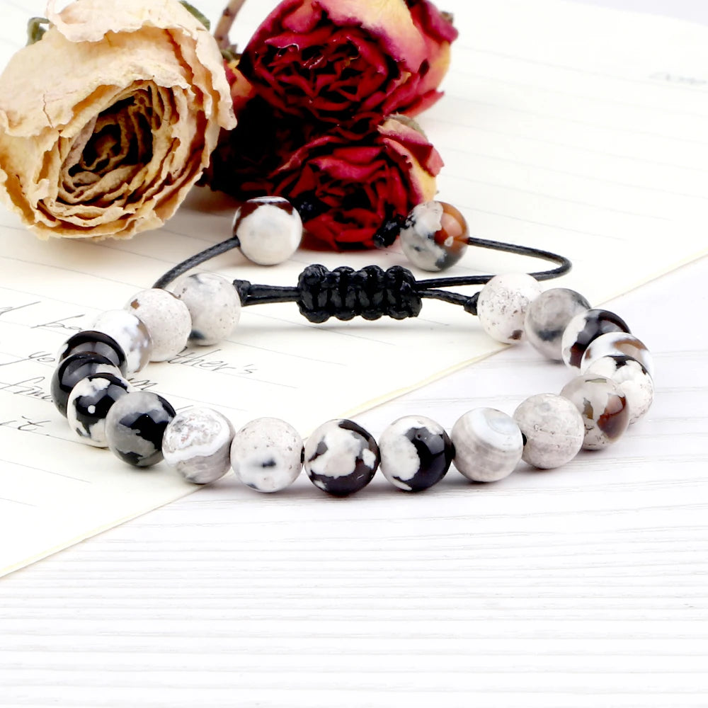 8mm Men Women Fire Agates Onyx Beads Bracelet Bangles Healing Natural Stone Chakra Prayer Charm Buddha Adjustable Jewelry Gifts