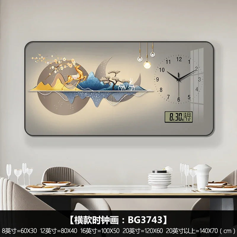 Nordic Light Luxury Clock Wall Clock Living Room and Restaurant Decoration Painting Light and Shadow Elk Perpetual Calendar