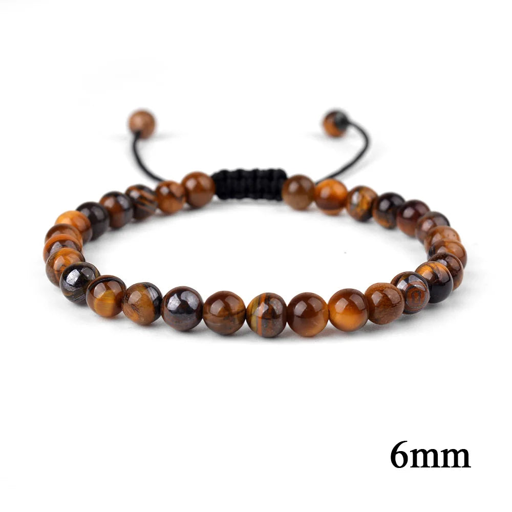6mm 8mm 10mm Natural Stone Bracelet, Tiger Eye Agate Lava Bead Unisex Adjustable Handwoven Boho Jewelry Gift for Men Women