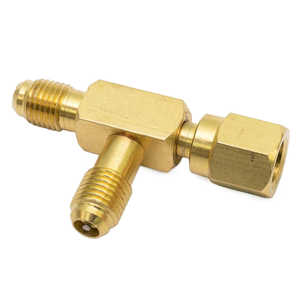 1pc T Type Adapter Tee Adapter 1/4X1/4X1/4\"SAE Flare Add Gauge Deep Vacuum Pump/Manifold Set Solid Brass Tee Adapter