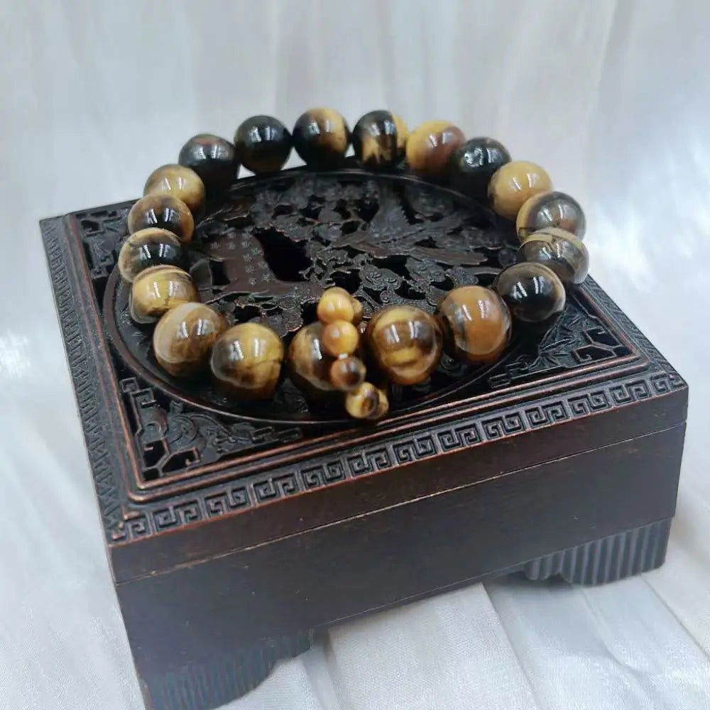 10mm New Style Ring in Ring Energy Yellow Tiger Eye Men Round Natural Gemstone Beads Jewelry Elastic Bracelet 7-8"