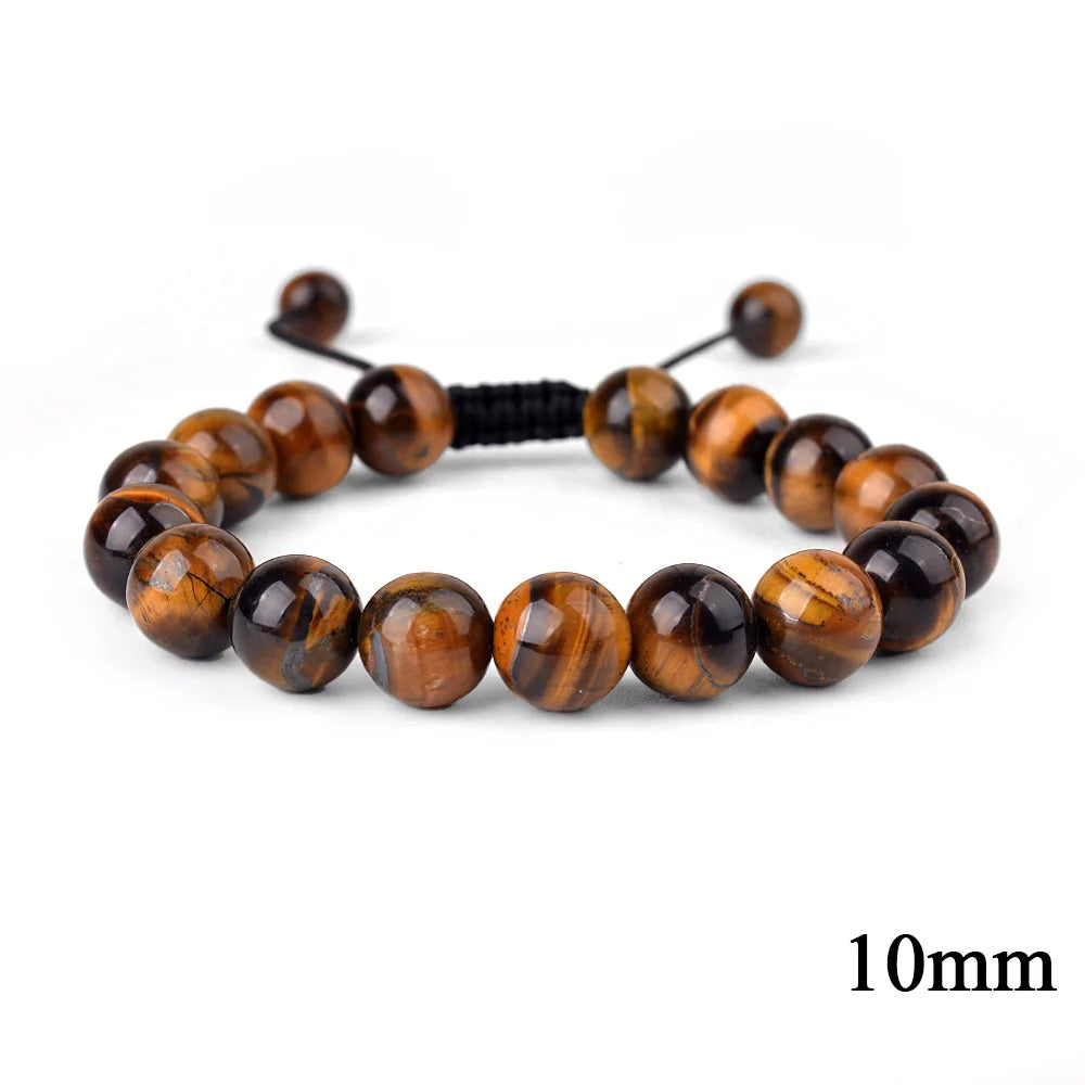 6mm 8mm 10mm Natural Stone Bracelet, Tiger Eye Agate Lava Bead Unisex Adjustable Handwoven Boho Jewelry Gift for Men Women