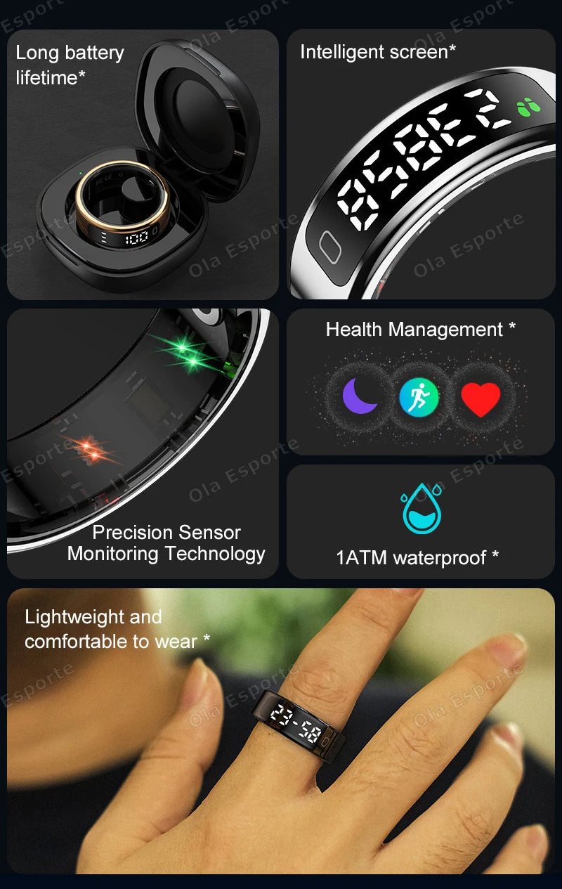 R11 Smart Ring with Display Screen and Touch, Zikr Tasbih Counter, With Charging Box, Health Manager,5ATM Waterproof For Android