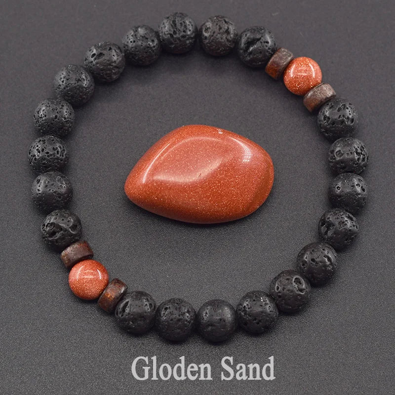 Natural Stone Red Stripe Agate Beads Bracelet Women Men Genuine Red Carnelian Round Bangle Natural Volcanic Stone Bracelet Gift