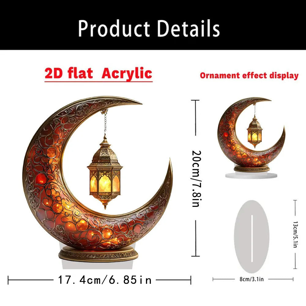 2025 Eid Table Top Decorations Muslim Arabic Eid Table Centerpieces 2D Flat Acrylic Moon Tabletop Random Ornament Assortment