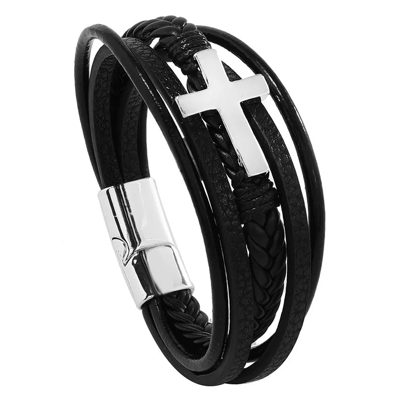 Men's Musical Symbol Leather Bracelet Vintage Creative Men's Bracelet Music Symbol Simple Leather Multi-Layer Bracelet