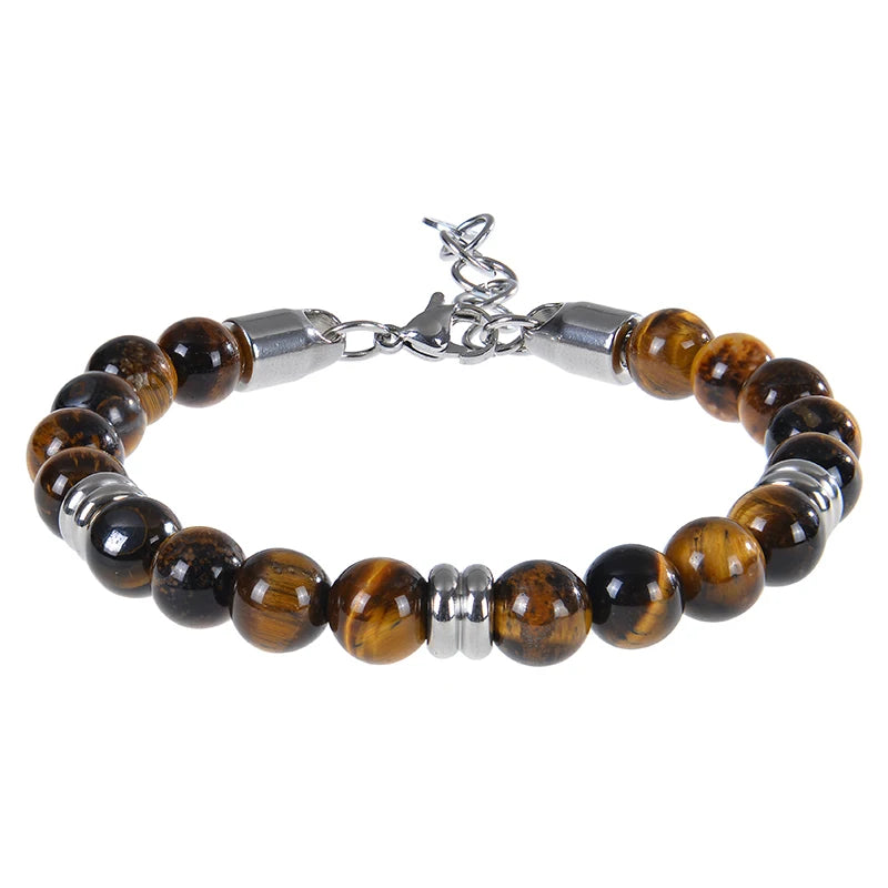 8mm Natural Stone Lapis Lazuli Beaded Bracelet Adjustable Stainless Steel Chain Bracelet for Men Women Handmade Jewelry Gifts