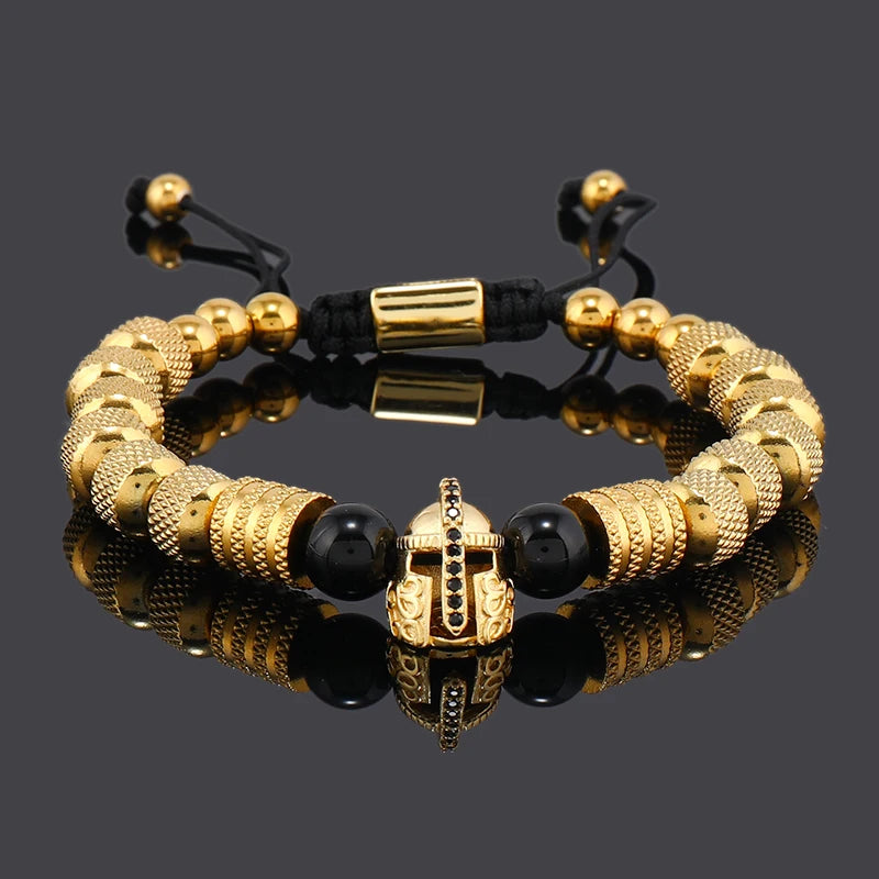 Luxury Stainless Steel Beads Spartan Warrior Helmet Man Bracelet Jewelry Valentine's Day For Women
