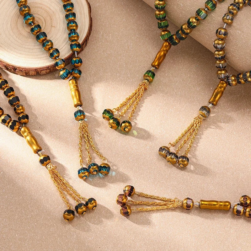 33PCS Holy Muslim Crystal Rosary Prayer Beads Glass Loose Islamic Prayer Beaded Bracelets Prayer Jewelry Accessories Wholesale