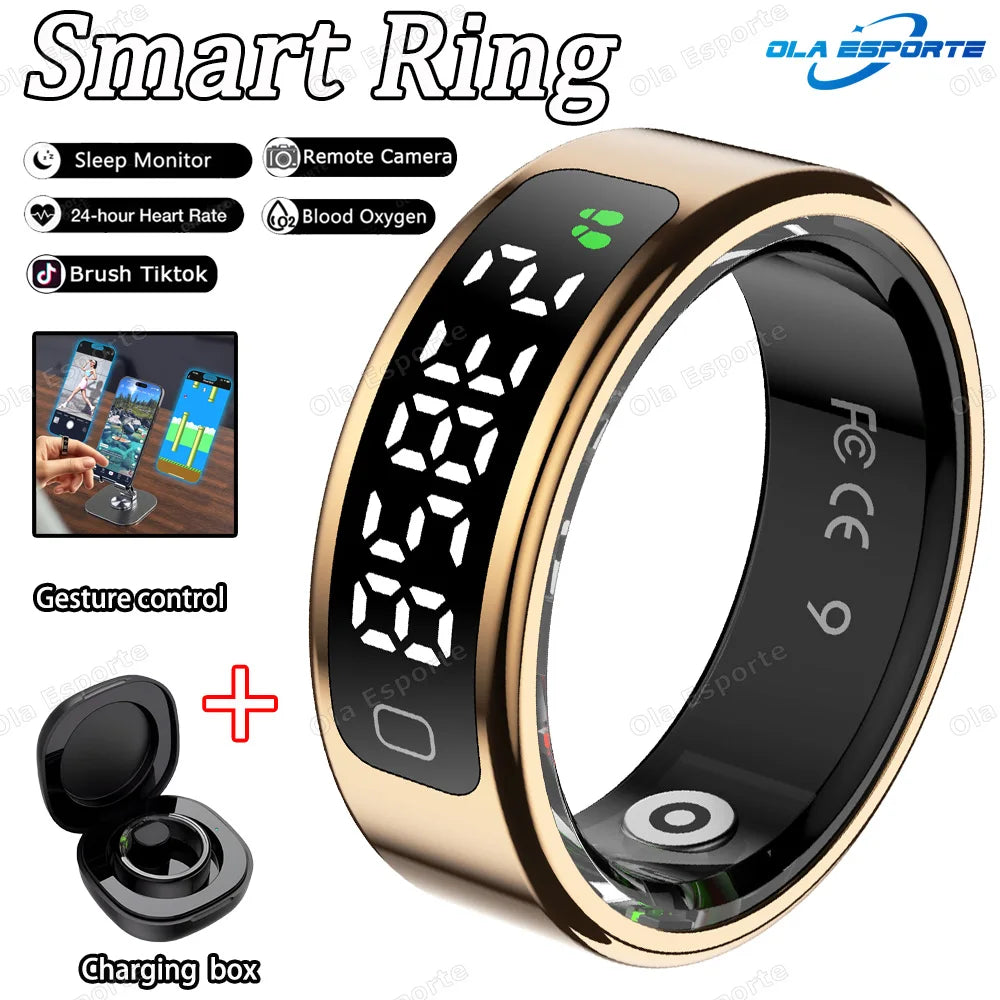 R11 Smart Ring with Display Screen and Touch, Zikr Tasbih Counter, With Charging Box, Health Manager,5ATM Waterproof For Android