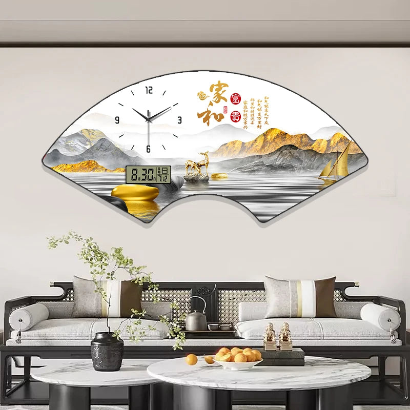 Fan-shaped Perpetual Calendar Electronic Clock Simple Wall Clock Living Room Dining Room Decoration Lamp Picture Clock