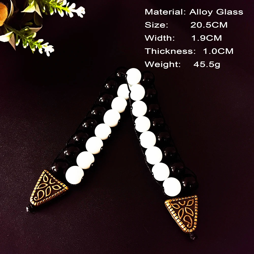 NJ11 New Rosary Men Glass Black White Beads Alloy Flip Muslim Islamic Prayer Bracelets Meditation Transforming Fate Jewelry Gift