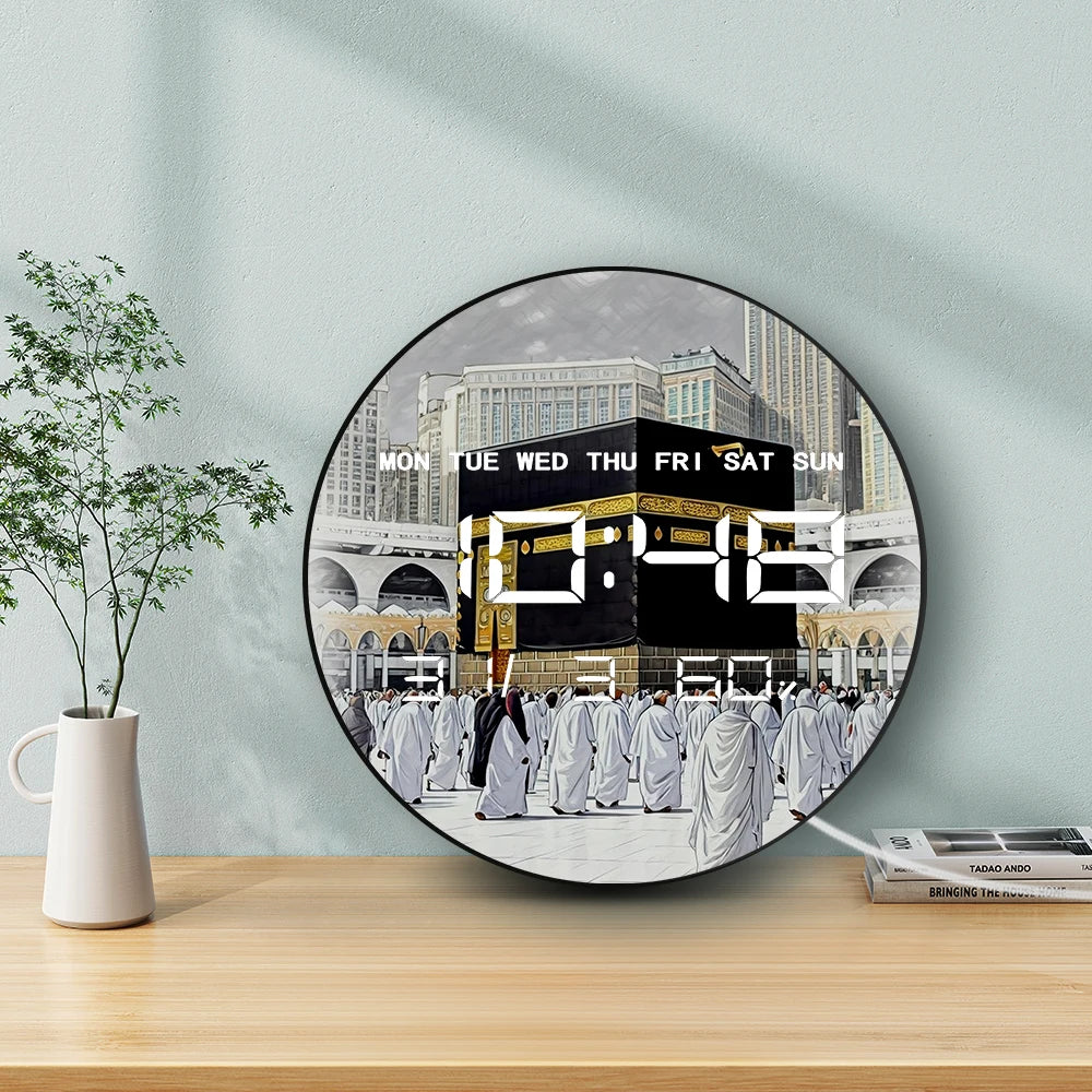 Makkah Holy Kaaba Mecca LED Electronic Wall Clock Large Display Makkah Sacred Digital Wall Clock Islamic Holy Mosque Home Decor