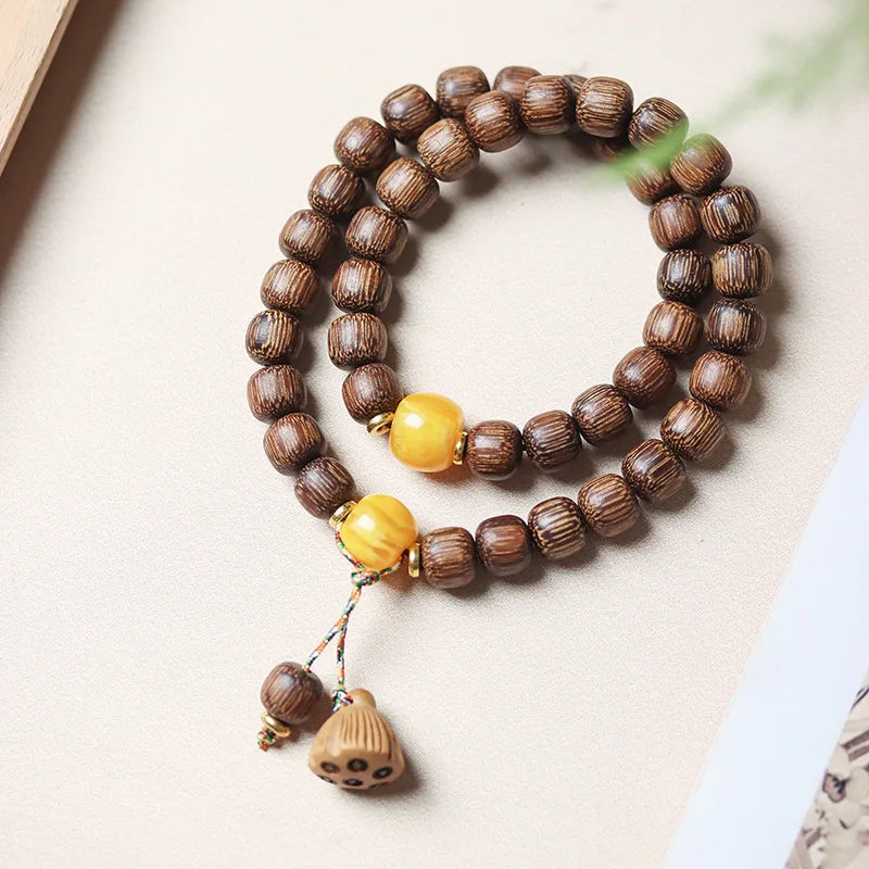 Vietnamese Nha Trang White Kynam Agarwood Bracelet Old-Style Beads Double-Circle Sinkable Rosary With Natural Fragrance Unisex