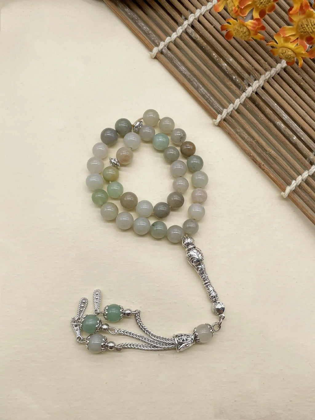 6pcs Natural Stone Beads Islamic Tasbih 8mm 33 Beads Misbaha Sebha Rosary Bracelet Muslim Men Women Meditation Prayer Jewelry