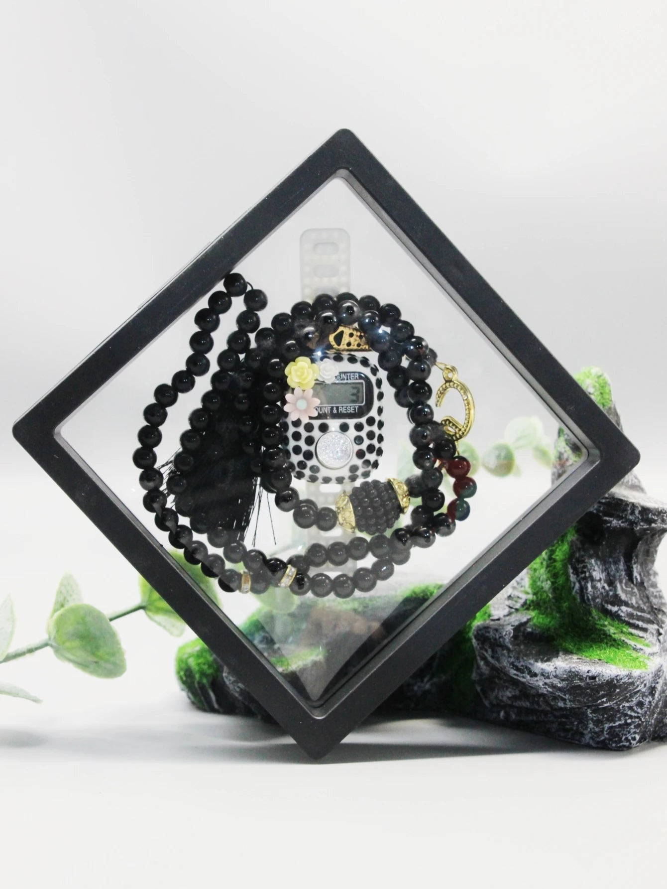 7 Colors Islamic Prayer Counter + 99 Beads Crystal Tasbih Set | Bow/Flower/Insect Random | Transparent Gift Box