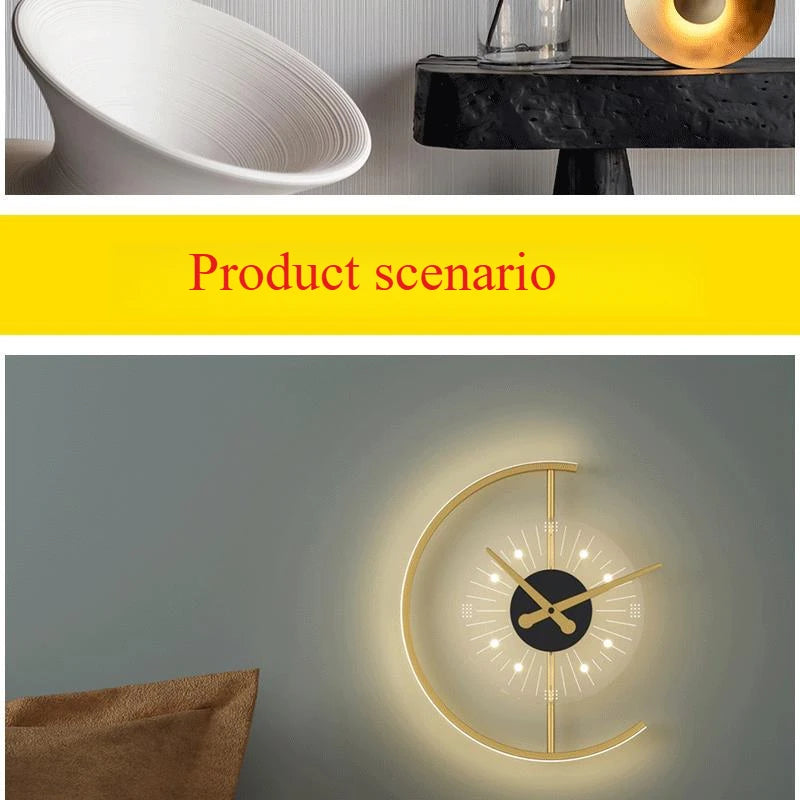 SANDYHA Nordic Clock Wall Lamp Living Room Background Wall Bedroom Headboard Light Modern Minimalist Decorative Lighting Fixture
