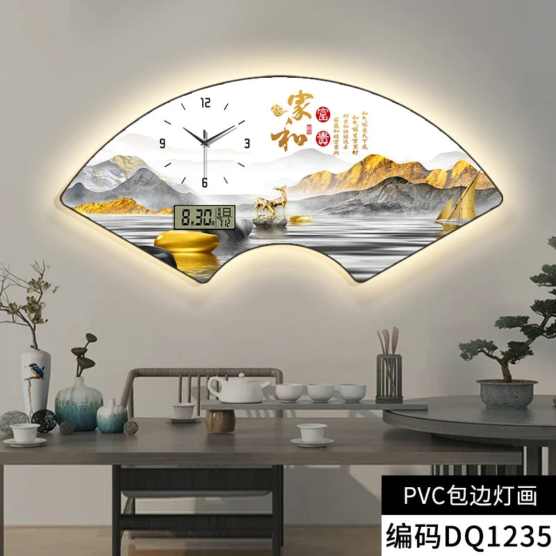 Fan-shaped Perpetual Calendar Electronic Clock Simple Wall Clock Living Room Dining Room Decoration Lamp Picture Clock