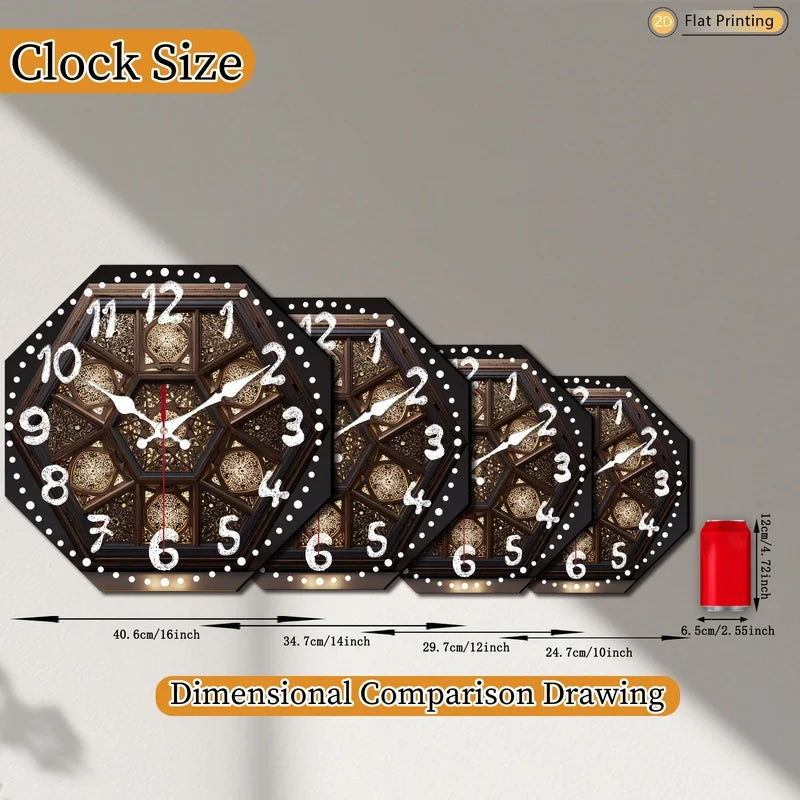 1pc Elegant Vivid Intricate Octagon Arabic Inspired Wooden Wall Clock for Bedroom Dining Room - Valentine's Day Birthday Gifts