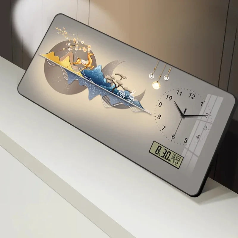 Nordic Light Luxury Clock Wall Clock Living Room and Restaurant Decoration Painting Light and Shadow Elk Perpetual Calendar